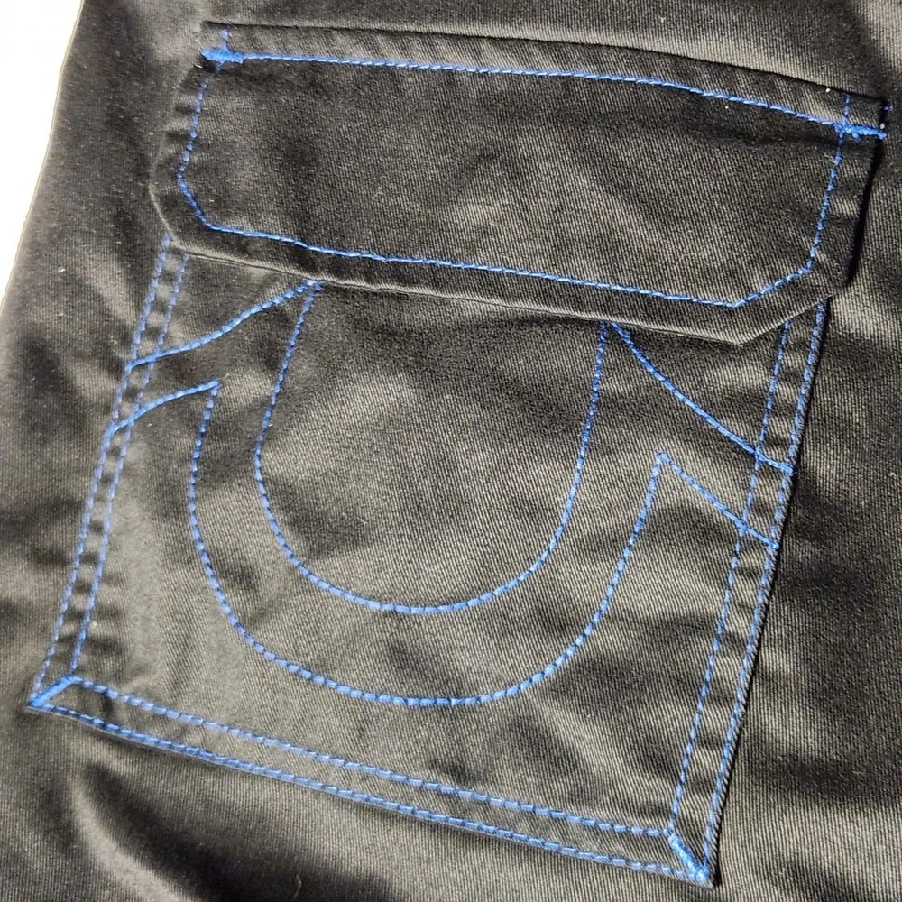True Religion Cargo Pants Mens Black Blue Contrast Stitch Utility Workwear